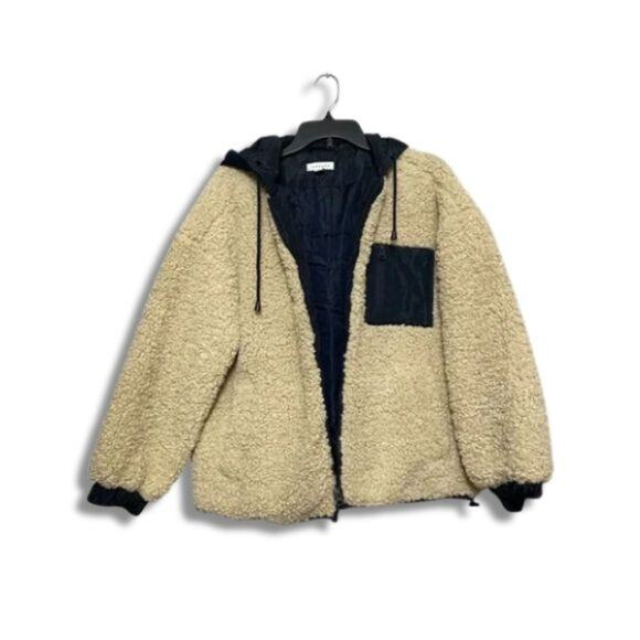 Topshop Teddy Jacket Full Zip Closure Waist Length Adjustable Drawstring Beige 4 - Picture 1 of 9